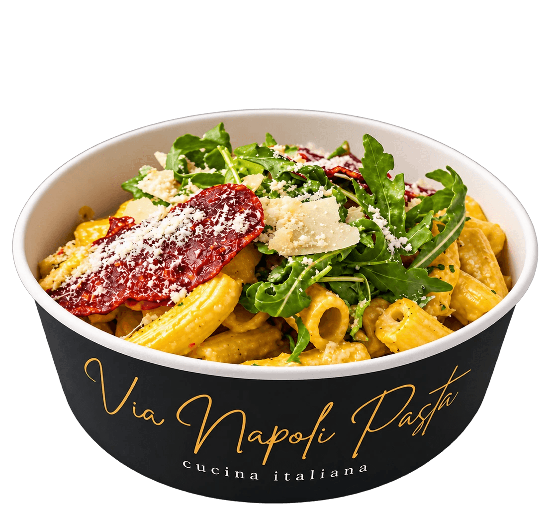 Verse pasta in een kom van Via Napoli Pasta